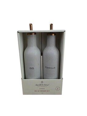 Hearth & Hand With Magnolia Stoneware & Copper Spout Oil & Vinegar Set New